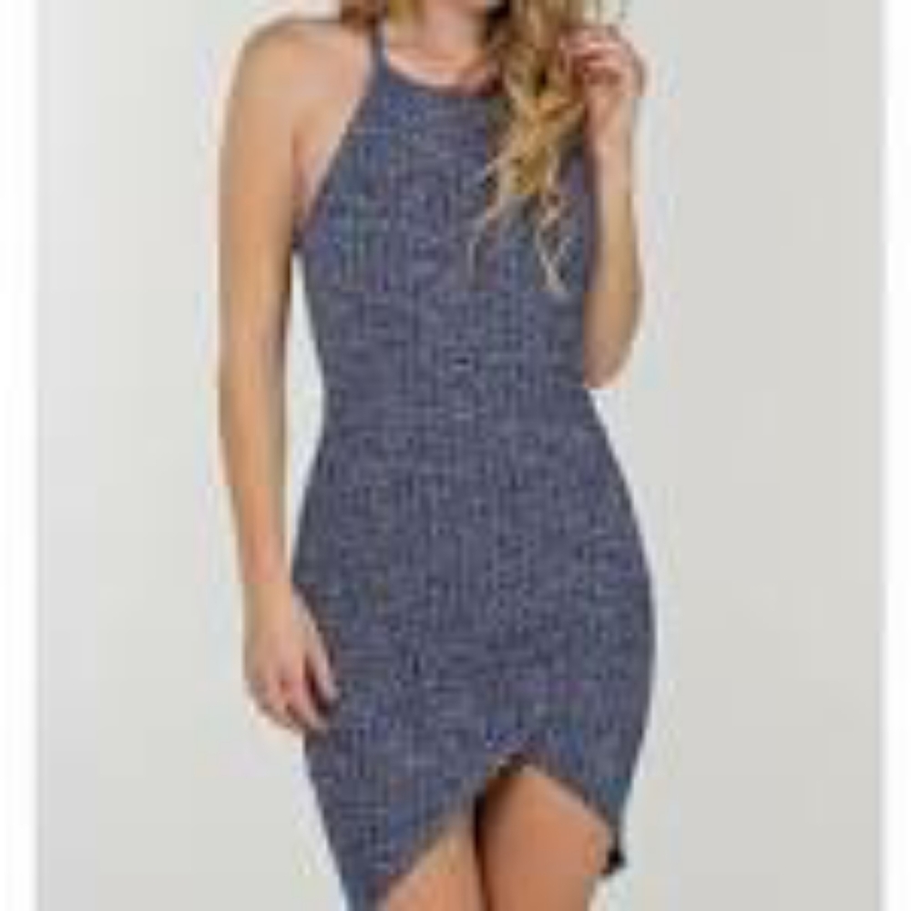 AAKAA Heather Grey Ribbed Bodycon Mini Dress